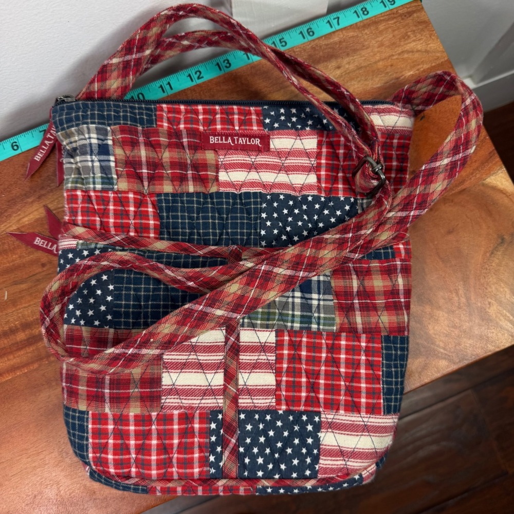 Bella Taylor Quilted Patchwork Crossbody Bag Americana Red/WhiteBlue Stars Plaid - Picture 11 of 15